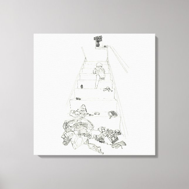 Toile Bébé mignon Escalades Escaliers drôle Famille Mess (Recto)