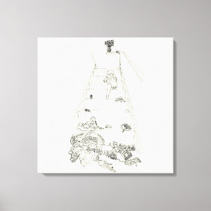 Toile Bébé mignon grimpant les escaliers, désordre famil