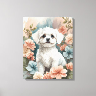 Toile Bébés mignons animaux Mignonne chiot maltais bla