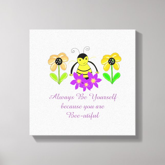 Toile Bee Whimsical avec des fleurs et dire (Recto)