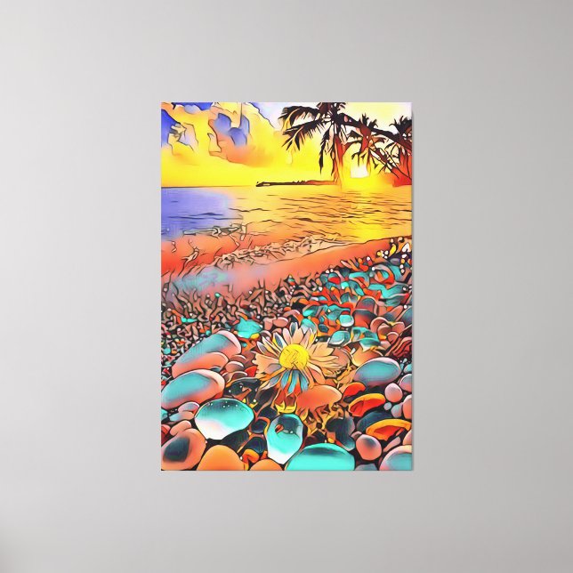 Toile Bel paysage de coucher de soleil dans la peinture  (Recto)