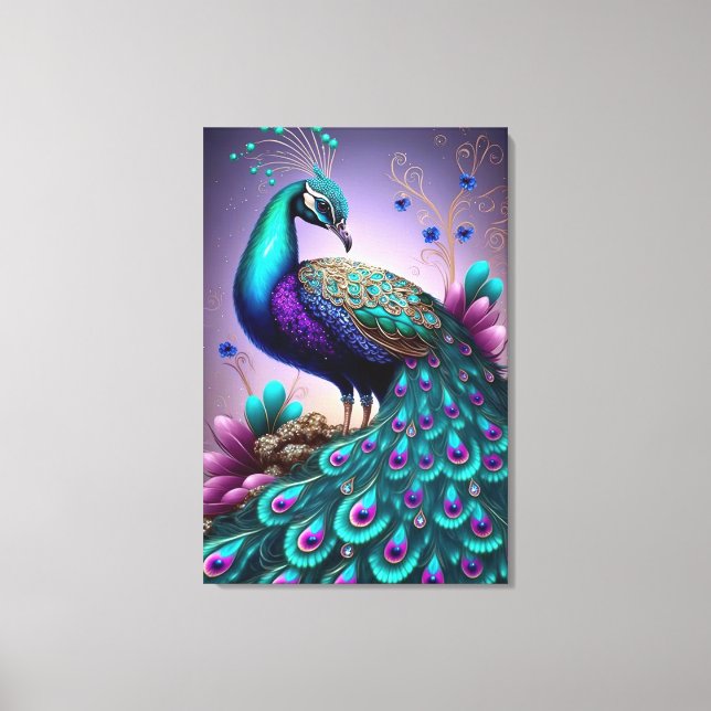 Toile Belle couleur Peacock Paon Bird faune (Recto)