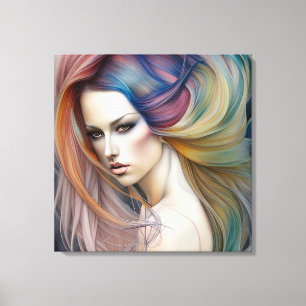 Toile Belle dame Pastel avec longue traînée de cheveux