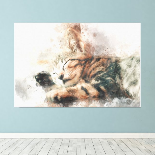 Toile Belle et mignonne chaton couchage aquarelle (Insitu (Plancher de Bois))