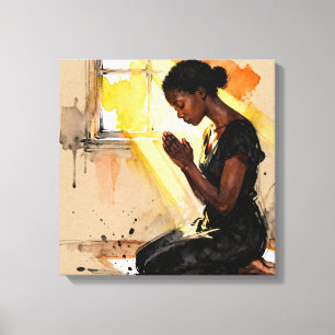 Toile Belle femme afro-américaine abstraite en prière