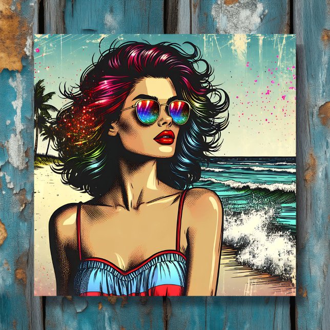 Toile Belle femme sur la plage Comic Book Pop Art (Créateur téléchargé)