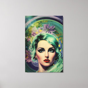 Toile Belle Lavande & Green Retro Style Space Woman