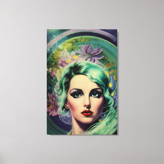 Toile Belle Lavande & Green Retro Style Space Woman (Recto)