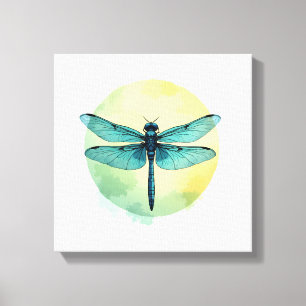 Toile Belle Libellule Verte Art Aquarelle Insecte Lo