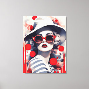 Toile Belle Parisienne en lunettes de soleil et casquett