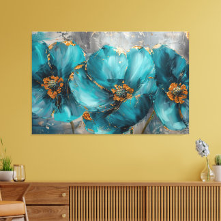 Toile Belle peinture à fleurs bleues - Art Floral Imprim