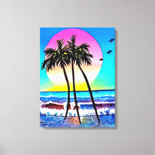 Toile Belle peinture du coucher de soleil à la plage
