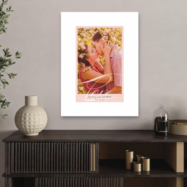 Toile Belle Photo de Mariage avec Amour Magnifique sur F (Beautiful Love Script Pink Border Wedding Photo Canvas Print @ fat_fa_tin)