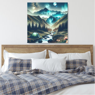 Toile Belle scène de Camping avec Montagnes et Tente