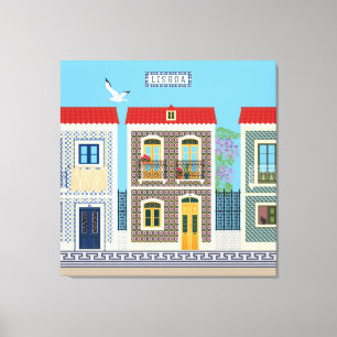 Toile Belles maisons portugaises avec tuiles ou azulejos