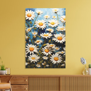 Toile Belles marguerites sur arrière - plan bleu