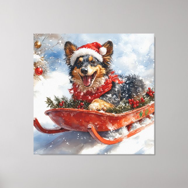 Toile Berger belge en luge Laisser neiger Noël (Recto)