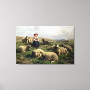 Toile Bergère avec des moutons dans un paysage