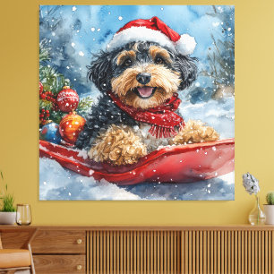 Toile Bernedoodle Chien en Luge Laissez Tomber la Neige