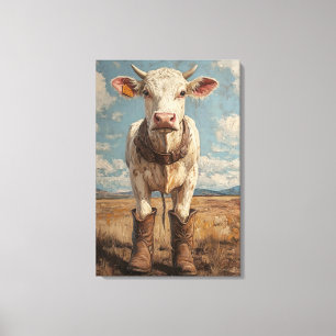 Toile Betsy la vache dans Cowboy Boots rustique Agritour