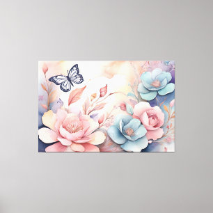 Toile Beurre floral mignon bleu Aquarelle IA Art