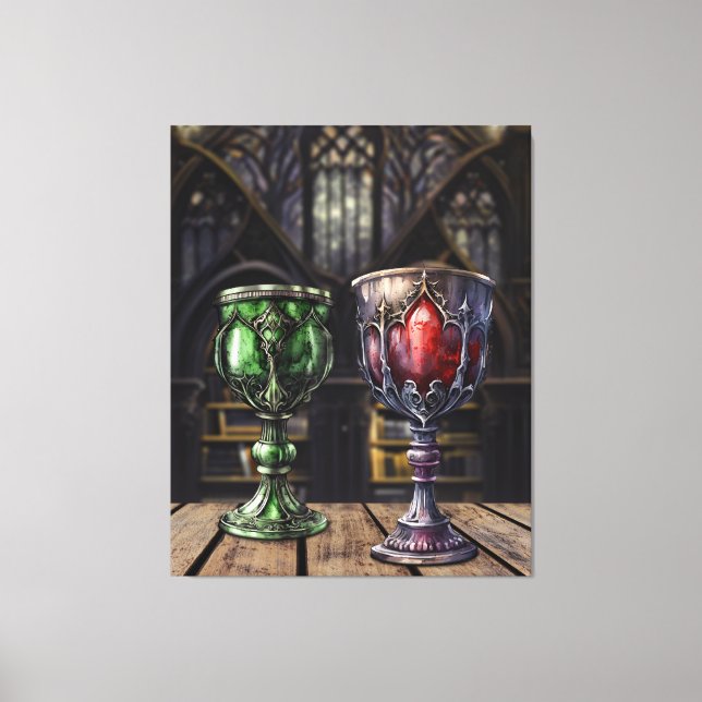 Toile Bibliothèque médiévale gothique verte rouge Goblet (Recto)