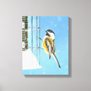 Toile Bickadee sur la peinture d'alimentation - Oiseaux