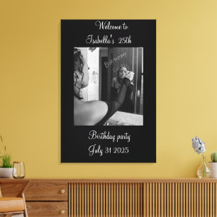 Toile Bienvenue à la fête d'anniversaire en noir et blan