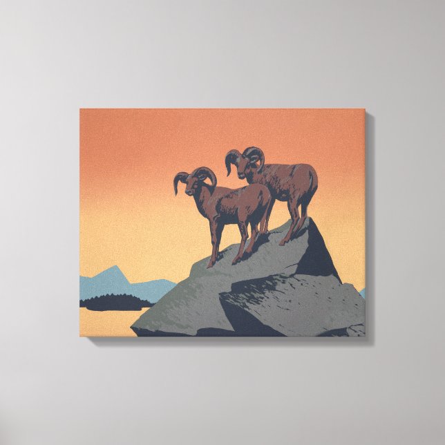 Toile Bighorn Sheep American West Wildlife (Recto)
