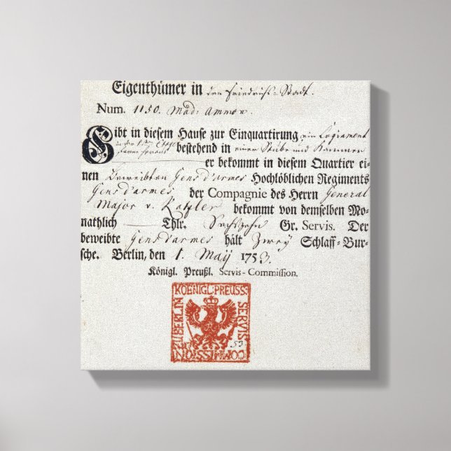 Toile Billet de vente, 1759 (Recto)