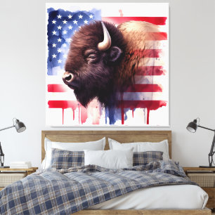 Toile Bison avec drapeau des États-Unis d'Amérique