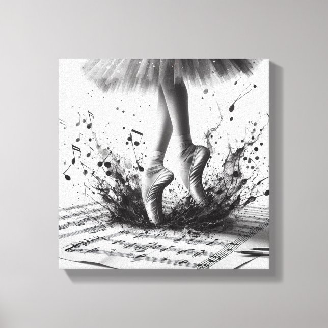 Toile Black and White Ballet Slippers Stretched Canvas (Recto)