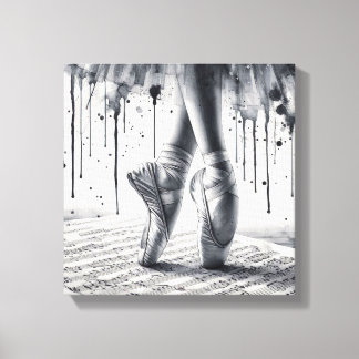 Toile Black and White Ballet Slippers Stretched Canvas