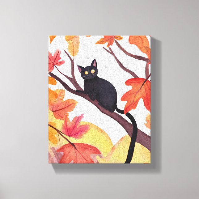 Toile Black Cat in a Tree | Fall Autumn Spooky Cute (Recto)