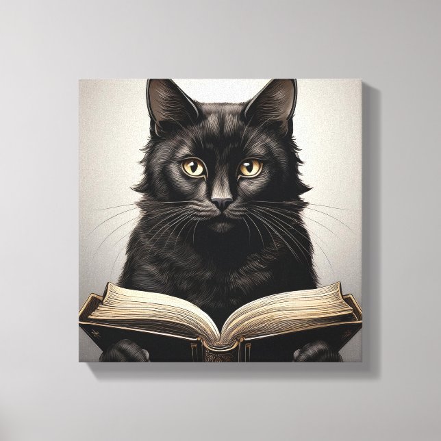 Toile Black Cat Lire un livre d'antiquités (Recto)
