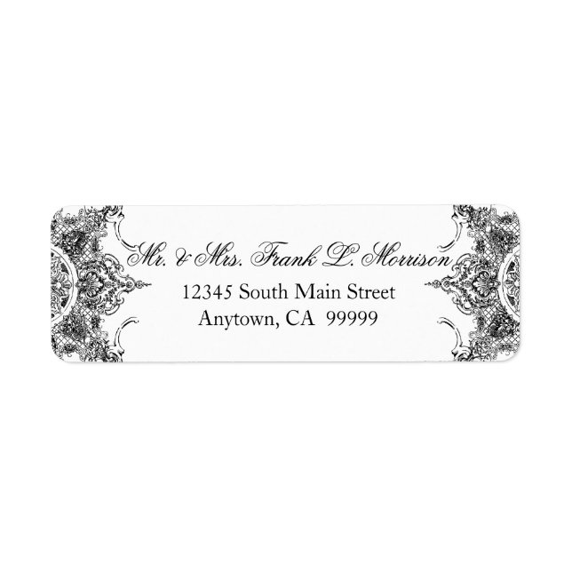 Toile Black n White Damask Swirl Wedding Labels (Vorne)