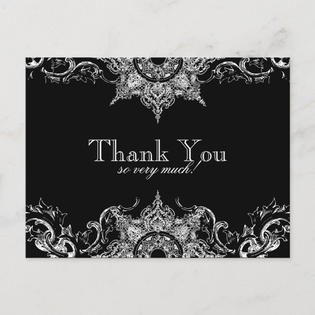 Toile Black n White Damask Vielen Dank Anmerkung P Postkarte (Vorderseite)