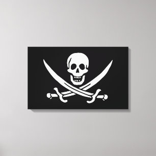 Toile Blanc, Drapeau Pirate Calico Jack, Crâne & Cutlass