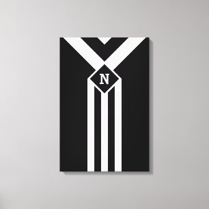 Toile Blancs et Chevrons sur Noir avec Monogramme