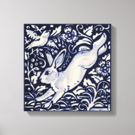 Toile Bleu Blanc Lapin Lièvre Oiseau Floral Bois