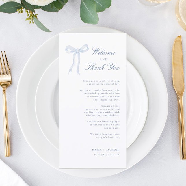 Toile Bleu Bow Accueil Et Merci Carte Place (Créateur téléchargé)