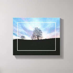 Toile Bleu de Dusk Ciel et Arbres et Cheval Pâturage