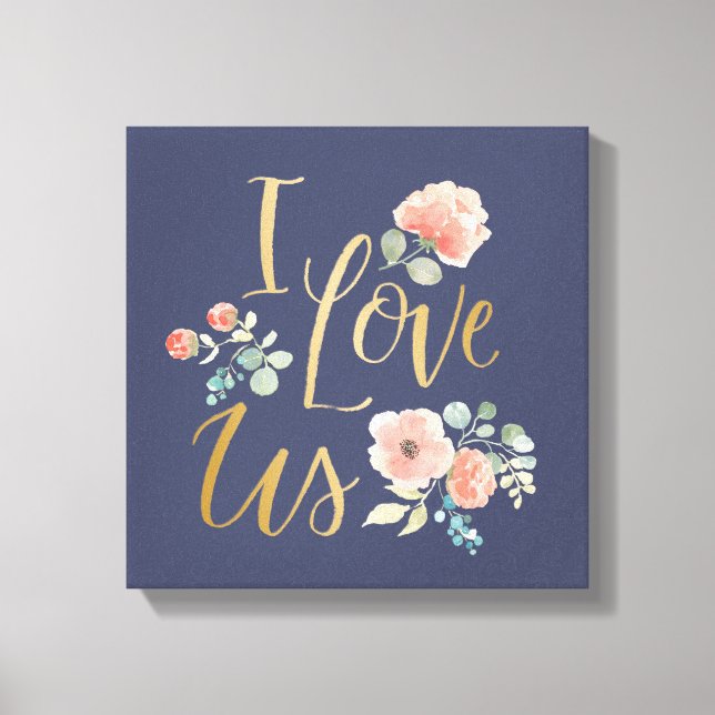 Toile Bleu délicieux fleurissant | Je nous aime (Recto)