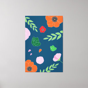 Toile Bleu Diverses Fleurs Illustration Moderne Floral