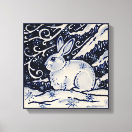 Toile Bleu et blanc Lapin Lapin Bois Neige Hiver Art