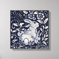 Bleu et blanc Lapin Printemps Floral Baby Art Bunn