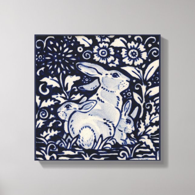 Toile Bleu et blanc Lapin Printemps Floral Baby Art Bunn (Recto)