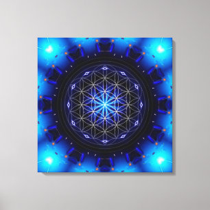 Toile bleu mandala witwer flower of life