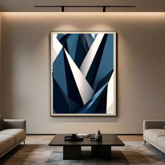 Toile Bleu Moderne Abstrait Géométrique 3D