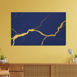 Toile Bleu Nuit et Or Abstrait Kintsugi